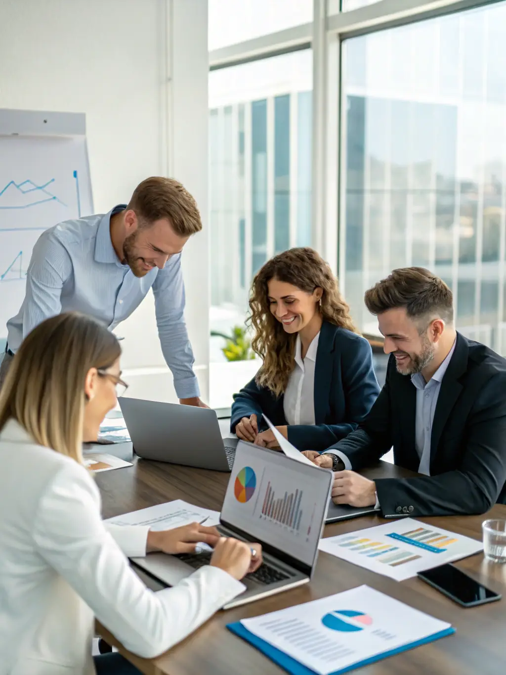 An image depicting a team of financial experts collaborating and discussing investment strategies, showcasing the collaborative and expertise-driven approach of the firm.